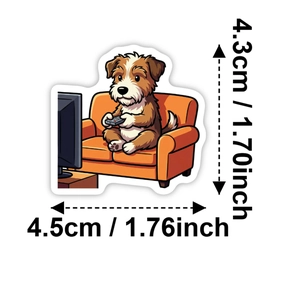 Detailed size view of cartoon dog sticker on sofa with clear dimension markers