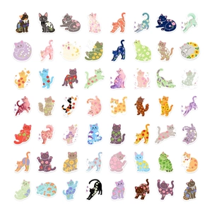 56 pieces of colorful waterproof cute cat stickers with floral patterns for kids DIY