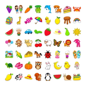 56 colorful cartoon animal and fruit waterproof stickers for kids reward and DIY decor