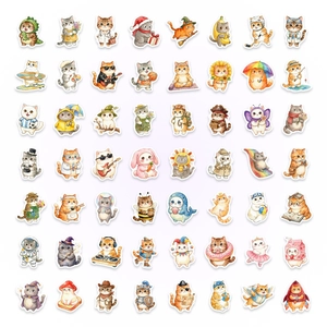Lot de 56 autocollants de chats mignons dessinés à la main pour journaux et déco