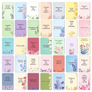 Detailed grid view of 35 unique floral thank you cards with premium rounded corners