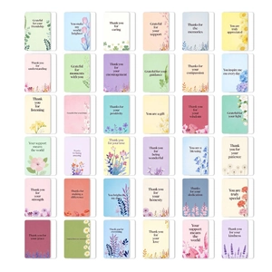 Set of 36 floral thank you cards with minimalist botanical designs and rounded corners