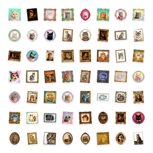50 pieces of vintage cat art stickers featuring creative oil painting designs for decoration