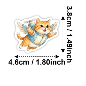 Dimensions détaillées de l'autocollant chat volant aquarelle de 4,6 cm de large