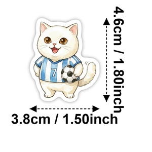 Tableau des tailles d'un autocollant chat mignon en maillot de foot avec dimensions