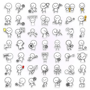 Vista piatta di simpatici adesivi stickman a tema calcio che mostrano diverse scene