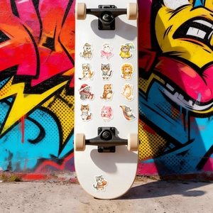 Autocollants de chats mignons sur un skateboard avec divers designs créatifs variés