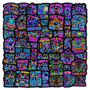 Neon Animal Stickers Waterproof PVC Decals Cartoon Rabbit Chick Egg Pattern For DIY Notebook Luggage Laptop Decoration