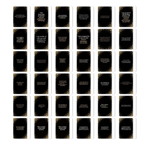 Set of 36 black and gold affirmation cards with positive quotes for self-growth and healing