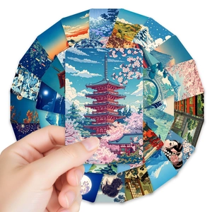 Cartes d'art japonais Ukiyo-e avec motifs du mont Fuji et fleurs de cerisier