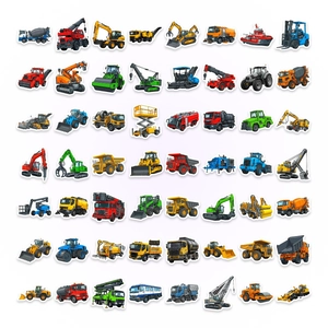 Detailed collection of 56 cartoon construction vehicle stickers for kids journals