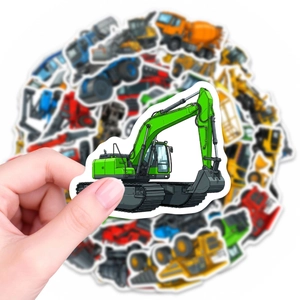 Construction vehicle stickers set featuring cartoon excavators and trucks for kids DIY