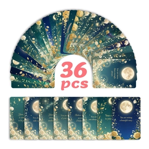 Detail of 36 moon and floral affirmation cards with gold foil inspirational quotes