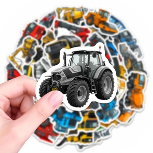 Close-up of a modern grey tractor sticker with die-cut white edges for children's decor