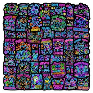 Neon PVC waterproof stickers collection featuring diverse cartoon animal characters
