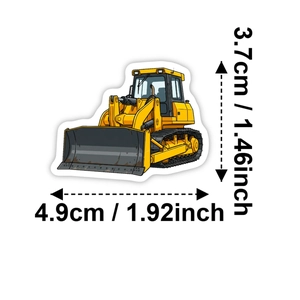 Detail of cartoon bulldozer sticker with size 1.92 x 1.46 inches in yellow color
