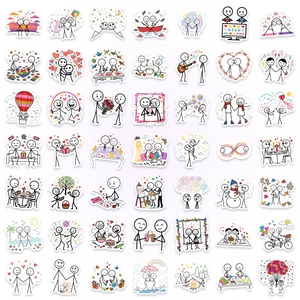 Grille 7x7 détaillée de stickers de couples stickman romantiques pour décoration
