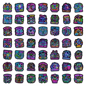 Detailed grid of 49 unique neon animal stickers featuring vibrant DIY cartoon designs