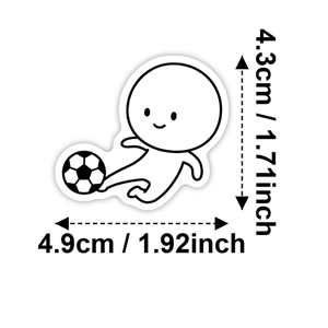 Simpatici adesivi calciatori cartoni animati con misure 1,92 x 1,71 pollici sfondo bianco
