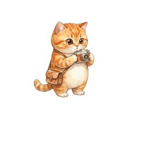 50 autocollants de chats de dessins animés imperméables avec un chat photographe mignon