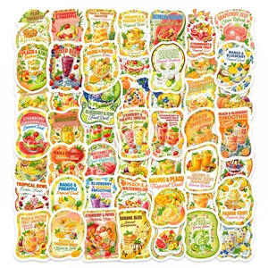 Pegatinas Impermeables Bebida Fruta Verano Etiquetas Jugo Soda Pintadas a Mano Para Scrapbook Diario Taza Agua Decoración DIY
