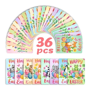 36-piece set of cute Easter greeting cards with various cartoon animal and floral designs