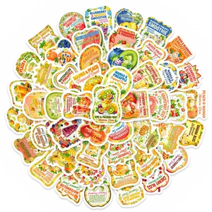 Set de 50 pegatinas impermeables con ilustraciones de zumos de frutas y refrescos hechas a mano