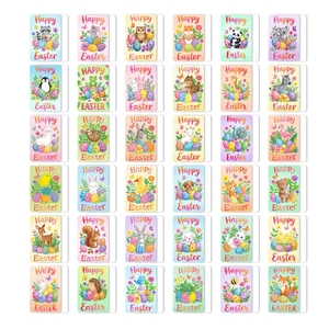 Set of 36 cute cartoon animal Easter greeting cards featuring Happy Easter messages