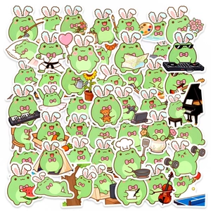 50 Pezzi Adesivi Rana Verde Cartone Animato Con Orecchie Da Coniglio Impermeabile PVC Vinile Decalcomanie Per Laptop Scrapbook DIY Decorazione