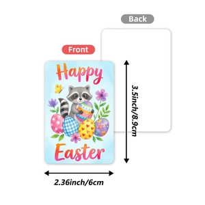 Watercolor Easter greeting cards with cute raccoon and eggs design 3.5x2.36 inches