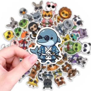 50pcs waterproof cartoon samurai animal stickers with Japanese ninja style for phone case decoration