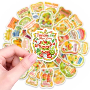 Set de 50 pegatinas de frutas de verano impermeables con diseños de zumos a mano