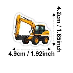 Cartoon excavator construction vehicle sticker for kids DIY decor, 4.2x4.9cm size