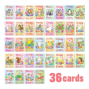 Happy Easter Greeting Cards Cartoon Animal Multi Pattern Coated Paper Blessing Cards For Kids Family Holiday Gift