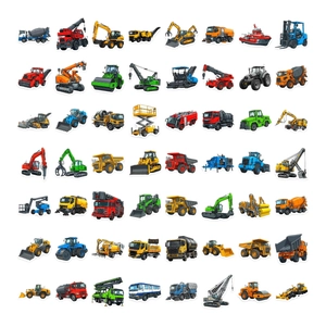 Set of 56 colorful construction vehicle stickers for kids with trucks and excavators