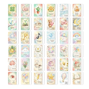 Vue détaillée de 36 cartes d'affirmation à l'aquarelle avec animaux et plantes