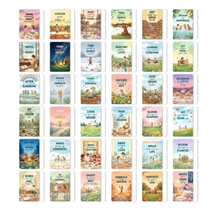Set mit 36 ästhetischen Illustrationskarten mit Zitaten und Naturmotiven