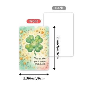 Carte d'affirmation trèfle aquarelle avec texte 'You make your own luck' format 8,9x6 cm