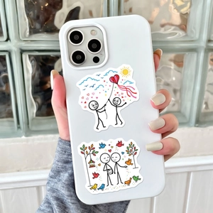 Autocollants de couple minimalistes dessinés à la main sur coque de téléphone blanche