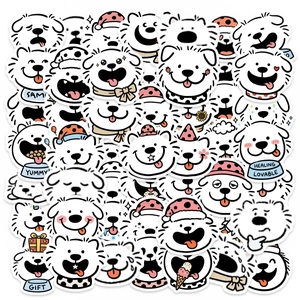 50Pcs Cute Cartoon Samoyed Dog Stickers Waterproof PVC Puppy Expression Decals For Laptop Phone Journal Decoration