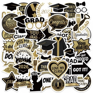 Waterproof Graduation Stickers Black Gold White Class Of 2026 Grad Decals For Laptop Journal Scrapbooking Party Decor