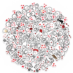 Detail of waterproof cartoon matchman stickers with hearts for DIY Valentine gifts