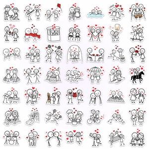 Detailed sheet of 49 waterproof couple line art stickers for DIY romantic gift decor