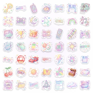 Y2K Macaron-Sticker-Set mit 49 Retro-Technik-Motiven und Pixel-Art-Illustrationen