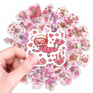 Detailed view of pink heart skull waterproof sticker for DIY water bottle decoration