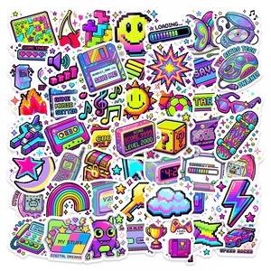 Retro Video Game Pixel Art Stickers Y2K Neon Waterproof Decorative Stickers For Laptop Water Bottle Scrapbooking Collection