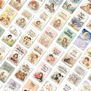 Detailansicht von handgezeichneten Aquarell-Illustrationskarten mit englischen Zitaten