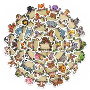 Set of 50 cute cartoon forest animal stickers with wooden signboards for scrapbooking