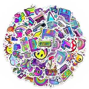 50pcs vintage pixel art gaming stickers with Y2K retro aesthetic for laptop and journal deco