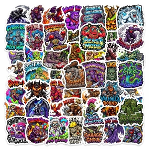 Detailed pile of colorful cartoon monster stickers with waterproof coating for laptops